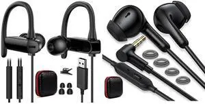 Wired Earbuds 3.5mm Right Angle Ear Bud for Chromebook PC School In-Ear Noise Canceling Eartip 3.5mm Jack Earphone USB Headphone Over-Ear Hook 2.5M 8.2FT Computer Headset Mute Mic USB A Earphone