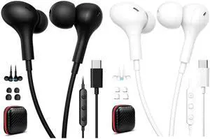 2 Pack USB C Headphone for Samsung S25 S24 S23 A26 A36 A56 Magnetic Wired Earbuds for iPhone 16 Pro Max 16e 15 Laptop in-Ear Noise Canceling Headset Android Type C Earphone for iPad A16 11 10 Pixel 9