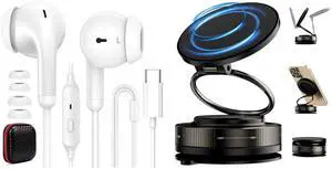 TOPAUX Wired Earbuds USB C Headphone for iPhone 16e 16 Pro Max 15 Plus Noise Canceling HiFi Bass Stereo in-Ear Headset for MagSafe Car Mount 360° Rotation Magnetic Adjustable Dashboard Windshield