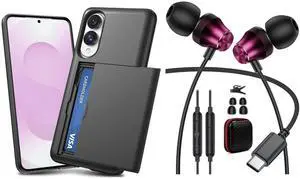TOPAUX for Samsung S25 Edge Case Wallet Galaxy S25 Edge Case Credit Card Holder ID Slot USB C Headphones Type C Earbuds for iPhone 16e 16 Pro Max 15 in-Ear Noise Canceling Volume Control Mic Android
