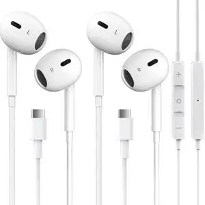 2 Packs USB C Headphones for iPhone 16/15 Earbuds with Microphone & Volume Control HiFi Stereo Type C Earphones for Galaxy S23/S22/S21/S20/Ultra Note 10/20, for Pixel 7/6/6a/5/4 OnePlus 9 8