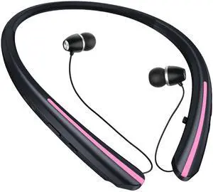 ZIQOPGD Retractable Bluetooth Neckband Headphones - IPX5 Sweatproof Wireless Headset with Adjustable Earbuds, 18H Playtime, Mic, Vibration Alerts for Running/Gym (Pink)