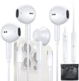 [2 Packs] USB C Headphones for iPhone 16e, [MFi Certified] USBC Headphones Earbuds Wired with Microphone & Volume Control HiFi Stereo Type C Earphones for iPhone 16 Pro Max/16 Pro/16 Plus/15/iPad