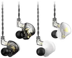 Yeabomy Wired Gaming Earbuds 2 Pack, AK6 PRO in Ear Monitors, Deep Bass Sound Wired Earbuds, HiFi in Ear Headphones with New 1DD 10mm Dynamic Driver, IEM for Music Gaming Video Calling (Black+White)