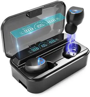 Bluetooth 5.2 Wireless Earbuds HiFi Stereo Sound Deep Bass Headphones with USB-C Charging Case Noise-Cancelling and Fast-Charge in-Ear Earphones Touch Control Headphone for Sports Office