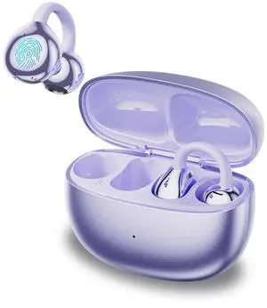 Open Ear Clip Headphones, Wireless Earbuds Bluetooth 5.4 The Over Ear Buds Earphones Built-in Mic with Ear Hooks, 36H Playtime,for iOS and Android (Purple)