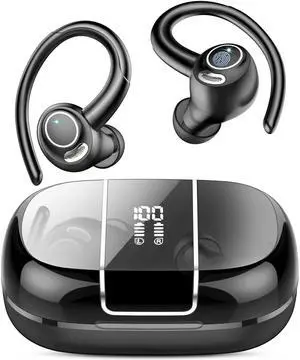 Wireless Earbuds Bluetooth 5.3 Headphones Sports, 48Hrs Playback Over Ear Buds with CVC8.0 Mic, Bass Stereo Bluetooth Earbuds with Earhooks, LED Display, IP7 Waterproof Earphones for Workout/Running