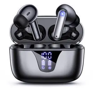 ZIUTY Wireless Earbuds, 2025 Bluetooth Headphones, 50hrs Stereo Deep Bass Ear Buds with Power Display Charging Case, buit in Mic, IPX5 Waterproof Headset for for iPhone Andriod Phones - Space Grey