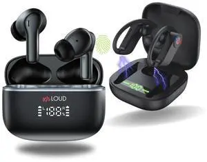 XR Loud Combo 2 M16 5.4 Bluetooth Earbuds 13mm Earbuds, 6 Mic 120H Standby Touch Controls, Podcasts + On-Ear Sports Earphones for Running Pro IPX7 Sweat-Proof, Unbeatable Sound