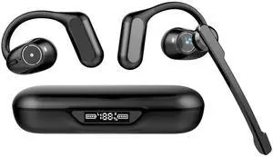 BANIGIPA Open Ear Headphones w/Detachable Boom Mic, Bluetooth 5.4 Headset w/Noise Canceling Microphone, True Wireless Earbuds w/Charging Case for Working, Lightweight & Mute, Multipoint Connection