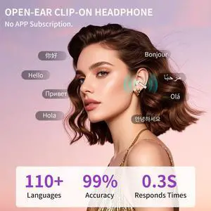 AI Translation Earbuds Powered by ChatGPT, Real Time 3-in-1 Free-Clip AI Translator Earbuds(165+ Languages)Intelligent Noise Reduction Language Translator Earphones for International Travel (Rosegold)