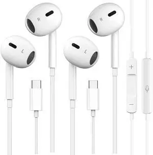 2 Pack USB C Headphones for iPhone 15, Wired in-Ear Earphones Type C Earbuds with Mic & Volume Control Compatible with iPhone 16/15 Pro/Pro Max, iPad Pro, Most USB C Jack Device
