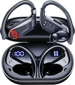 VNMN Open Ear Clip Wireless Earbuds Bluetooth 5.3, Sports Earphones Built-in Microphone with Earhooks & Ear Hook, Wireless Charging Case & Display, 63-1