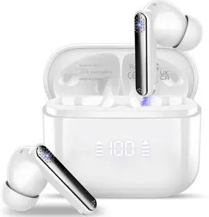 VEKJ Wireless Earbuds, Bluetooth 5.3 Headphones Stereo Bass with Noise Cancelling Mic, 48Hrs Playtime in Ear Ear Buds with LED Power Display