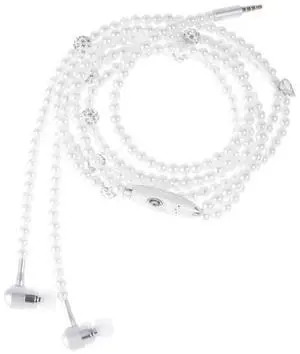 UKCOCO in-Ear Eardphones with Mic - in-Ear Headset with Remote and Mic Hands- Wired Pearls Chain Universal Earphone for Girls Women Student (White)