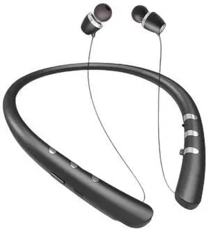 Tyxmere Bluetooth 5.0 Neckband Bluetooth Headphone, Sweat Resistant Noise Cancelling Stereo Headphones, and Retractable Ear Tips for Music, Conference, VideosBlack