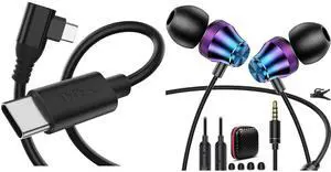 Wired Earbuds 3.5mm Earphone for Moto G Stylus Play for Chromebook PC School Adult in-Ear Noise Canceling Soft Eartips Airplane Headset 3.5 MM Jack Headphone USB C Cable 240W 10ft Fast Charging for VR