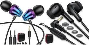 2 Pack Wired Earbuds 3.5mm Earphone for Moto G Stylus Play for Chromebook PC School Adult in-Ear Noise Canceling Soft Eartips Airplane Headset 3.5 MM Jack Headphone for Samsung A42 A32 A15 A14 A12 S10