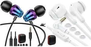 2 Pack Wired Earbuds 3.5mm Earphone for Moto G Stylus Play for Chromebook PC School Adult in-Ear Noise Canceling Soft Eartips Airplane Headset 3.5 MM Jack Headphone for Samsung A42 A32 A15 A14 A12 S10