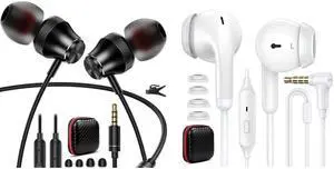 2 Pack 3.5mm Earbuds Wired Earphone for Moto G Stylus Play Pure Chromebook PC School Laptop in-Ear Noise Canceling Soft Airplane Headset 3.5 MM Jack Headphone for Samsung A42 A32 A15 A14 A13 A12 5G