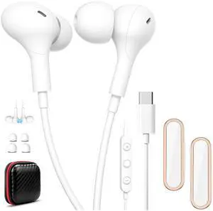 TOPAUX Camera Button for iPhone 16 Plus Pro Max 2 Pack USB C Headphone for Samsung S25 S24 S23 A26 A36 A56 Magnetic Wired Earbuds for iPhone 16 Pro Max 16e 15 Laptop In-Ear Noise Canceling Headset