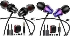 2 Pack 3.5mm Earbuds Wired Earphone for Moto G Stylus Play Pure Chromebook PC School Laptop in-Ear Noise Canceling Soft Airplane Headset 3.5 MM Jack Headphone for Samsung A42 A32 A15 A14 A13 A12 5G