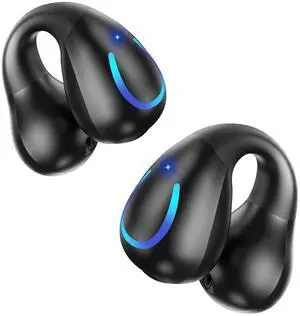 Open Ear Bone Conduction Headphones Bluetooth 5.3 Wireless Open Clip Ear Earbuds Built-in Mic with Ear Hooks 60 Hours Playtime Sport Earphones IPX7 Waterproof for Fitness Running Walking Black
