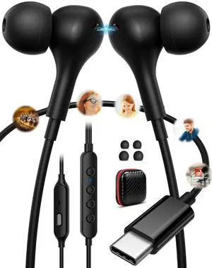 USB C Headphone Voice Changing Mic HiFi Bass Magnetic Headset In-Ear Noise Canceling Type C Earphone Wired Earbuds for iPhone 16 Pro Max 16e 15 Samsung S25 Edge A26 A56 Pixle 9 9a 8 for iPad A16 11 10