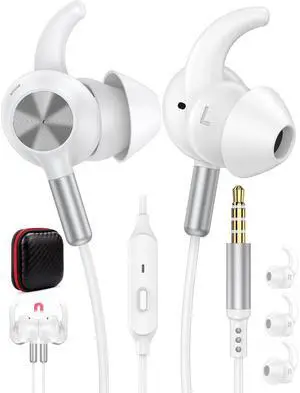 3.5mm Wired Earbuds Anti-Loose Wingtip Noise Canceling in-Ear Headphone with Mic School PC Computer Jack Earphone Corded Headset for Steam Deck Chromebook Moto G Stylus Play Power Samsung A15 A14 A42