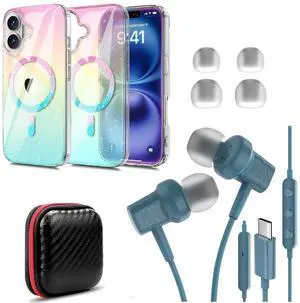 TOPAUX for iPhone 16 Case 6.1 Bling Glitter Iridescent Sparkly Slim Cover for Magsafe Accessory Wireless Charge + USB C Headphone for Apple Magnetic Type C Wired Earbuds for iPhone 16 Pro Max 15 Plus