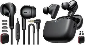 TOPAUX Wireless Earbuds Bluetooth 5.4 Headset HiFi Bass Stereo Noise Canceling in-Ear Headphone 3.5mm Wired Earbud in-Ear Headphone with Mic for Steam Deck Chromebook School Computer PC