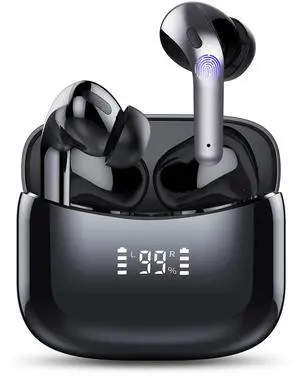 Tiksounds Wireless Earbuds, Bluetooth Headphones with Microphone, IPX7 Waterproof, 35H Playtime with LED Power Display, High-Fidelity Stereo Earphones for Sports and Work (Black)