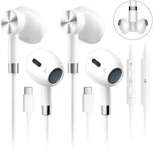USB C Headphones for iPhone 16e 15 [2 Pack], Wired Earphones with Mic & Volume Control,Wired Headphones for iPhone 16/16Plus/16Pro/16Pro Max/for iPad Pro/for Samsung S25/S24/S23 Earbuds