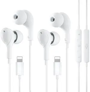 Lightning Earphones for iPhone [ MFi Certified] HiFi Stereo Noise Canceling Headphones Wired In-Ear Earbuds Built-in Microphone & Volume Control for iPhone 14/13/SE/12/11/XR/8/7/XS 2 Pack