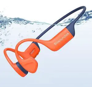 SilisoundTek Bone Conduction Headphones Swimming,Waterproof IP68,Bluetooth 5.4, Built-in 32GB TF Swimming Headphones Underwater Music Player, Open Ear Bluetooth Earbuds (Orange)