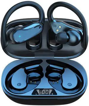 QTREE intelligence Wireless Earbuds Bluetooth Headphones 48Hrs Playtime IPX7 Waterproof 5.1 HiFi Earbuds,LED Display Sports Ear Buds with Earhooks for Workout Gym Outdoor Phone Laptop(Black)