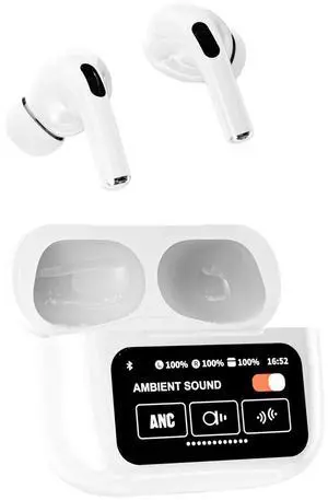 BODAYEEYR A9Pro White in Ear Multi Functional Touch Screen Wireless Bluetooth Earphones Compatible with Dual System 5.4 Bluetooth IPX4 Waterproof (White)