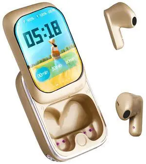 Xmenha Smart Small Mini Touch Screen Earbuds with Screen for iPhone Android TWS Bluetooth Wireless Touchscreen Earbuds Small Ears Canals Blue Tooth Ear Buds Touch Screen Earphones Ear Buds