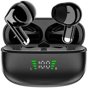 Wireless Earphones, Wireless Earphones with Charging Case, Touch Control, Digital Display, Black, Affordable.