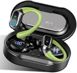 Wireless Earbuds, 2025 Bluetooth 5.4 Headphones Sport, Bluetooth Earbuds with ENC Noise Canceling Mic, 50H Stereo Wireless Headphones IP7 Waterproof with Earhooks, Dual LED Display for Workout/Running