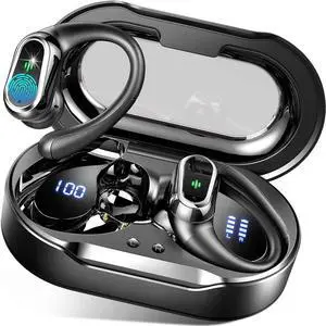 Wireless Earbuds, 2025 Bluetooth 5.4 Headphones Sport, Bluetooth Earbuds with ENC Noise Canceling Mic, 50H Stereo Wireless Headphones IP7 Waterproof with Earhooks, Dual LED Display for Workout/Running
