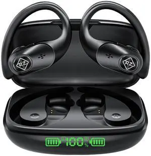 Wireless Earbuds Bluetooth Headphones Wireless Charging Case LED Display 40H Playtime Built in Mic Over Ear buds Waterproof Earphones with Earhooks Deep Bass Sound Headset for Sport Running Workout TV