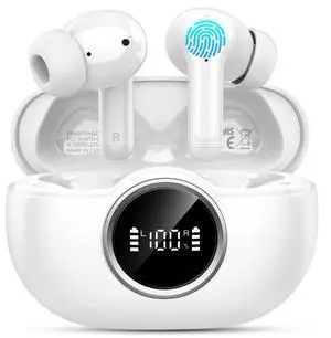 Wireless Earbuds, 2025 Bluetooth 5.4 Headphone 3D Bass Hi-Fi Stereo Ear Buds, 4 ENC Noise Cancelling Mic, 40H 3g USB-C in-Ear Earphone, IP7 Waterproof Workout Sport for Laptop Pad Android iOS, White