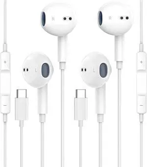 2 Pack USB C Headphones for iPhone 16/15 Earbuds USB C Wired Earphones with Mic & Remote Control Noise Cancelling for iPhone 16 pro, iPad Pro, Galaxy S23/S22/S21/S20/Ultra Note 10/20, Pixel 7/6/6a