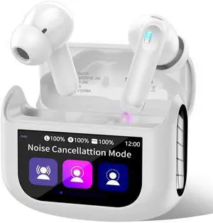 QXUFV Wireless Earbuds, Bluetooth 5.4 Headphones Multi-Function Touch Screen with 5 EQ Modes, 48H Ear Buds Bass Stereo with ANC Noise Cancelling/Transparency Mode, IPX7 Bluetooth Earbuds, Pearl White