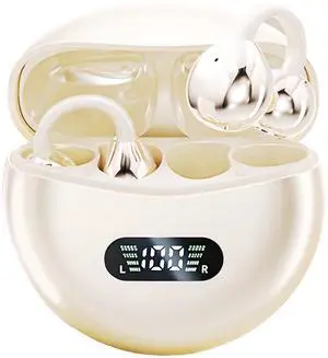 Open Ear Clip Earbuds, Bluetooth 5.49 Wireless Headphones with Mic & LED Charging Case, Ultra Lightweight (4.2g), Secure Fit for Gym, Glasses Wearers & Small Ears - White(Compatible iPhone Android)