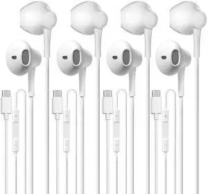 USB C Wired Headphones 4 Pack, Type C Earbuds HiFi Stereo Earphones with Microphone, Remote Control in Ear Headset for Samsung Galaxy S23 S22 S21 S20 Ultra, Note 20 10, iPad Pro, Pixel 7 and More