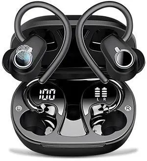Wireless Earbuds,Bluetooth Headphones with Earhook,50hrs Playtime Digital Display Sports Ear Buds Deep Bass IPX7 Waterproof,ENC Noise Canceling Mic for Phone Laptop TV Black