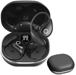 QJF Open Ear Wireless Bluetooth Headphones, Pain-Free Air Conduction Ear Buds with LED Digital Display Charging Case, Sweat Resistant for Running, Safe Driving, and Extended Daily Use