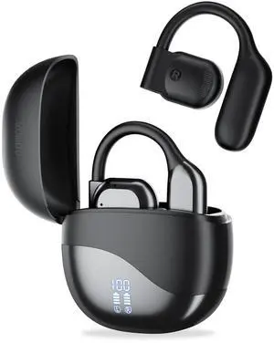 True Wireless Open Ear Headphones, Bluetooth Headphones 5.4 with Microphone, 75H Playtime, Fast Charging, Earhook Earbuds, Digital Display, Open Earbuds, Premium Stereo Sound, IPX5 Water Resistant